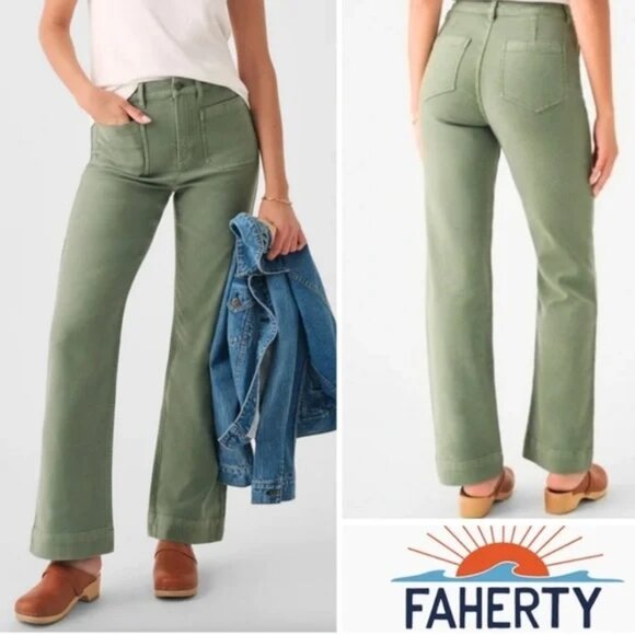 Faherty Stretch Terry Wide Leg Pant, Sea Spray Green - Picture 1 of 7